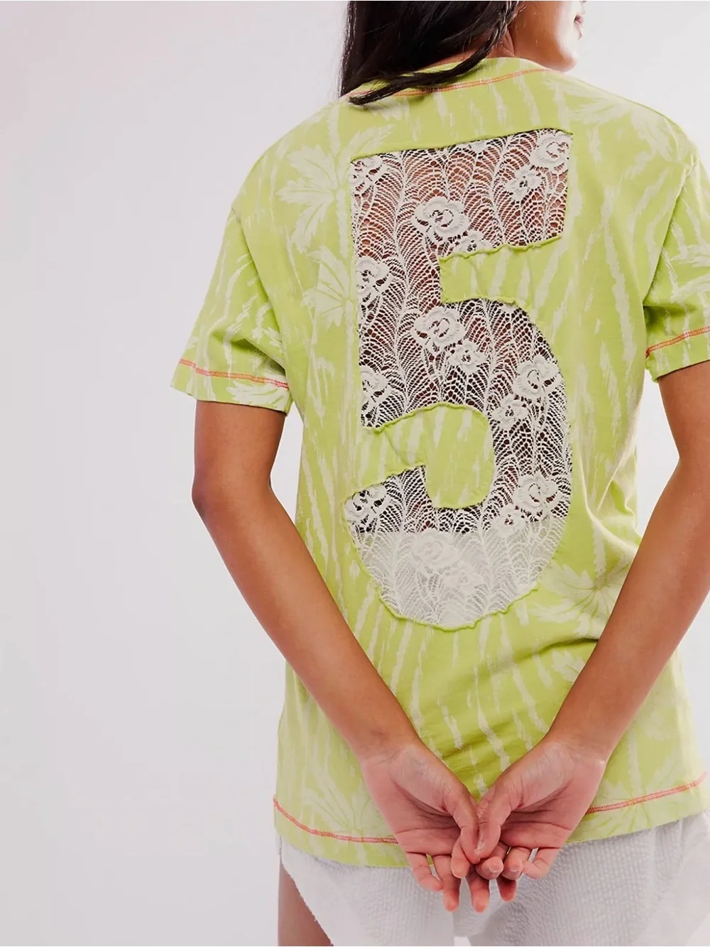 Ragabond/Free People Lime Green Lace-Back Graphic Tee